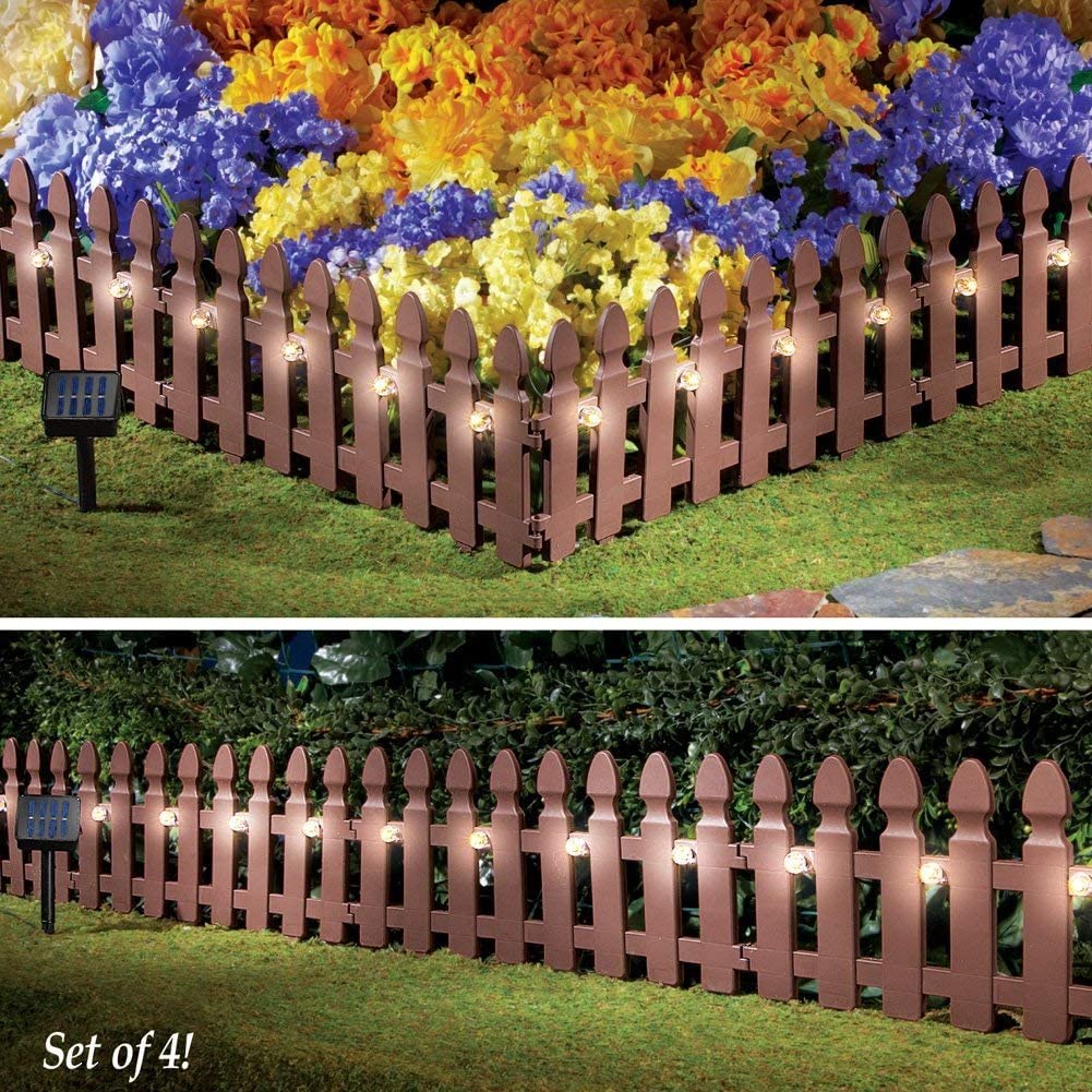 Pacific Giftware Solar Powered Rechargeable Plastic Garden Border Fence Panel Set of 4
