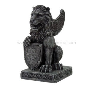 Lion Gargoyle with Shield Figurine Statue