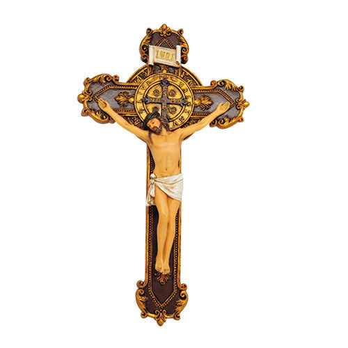 PTC 12 Inch San Benedict Crucifix Resin Religious Wall Statue Figurine