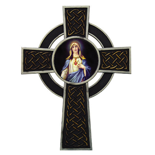 PTC 12.25 Inch Immaculate Heart of Mary Embellished Cross Statue Figurine