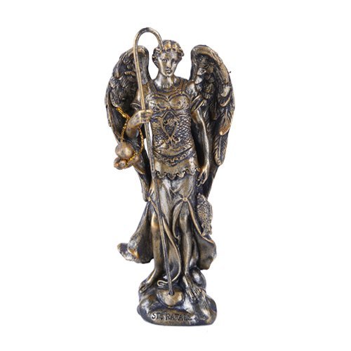 Bronzed Small Saint Raphael Figurine Made of Polyresin