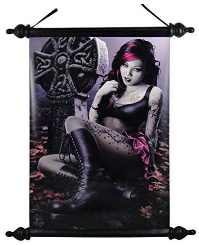 12 Inch Gothic Girl Printed Silhouette Hanging Art Wall Scroll