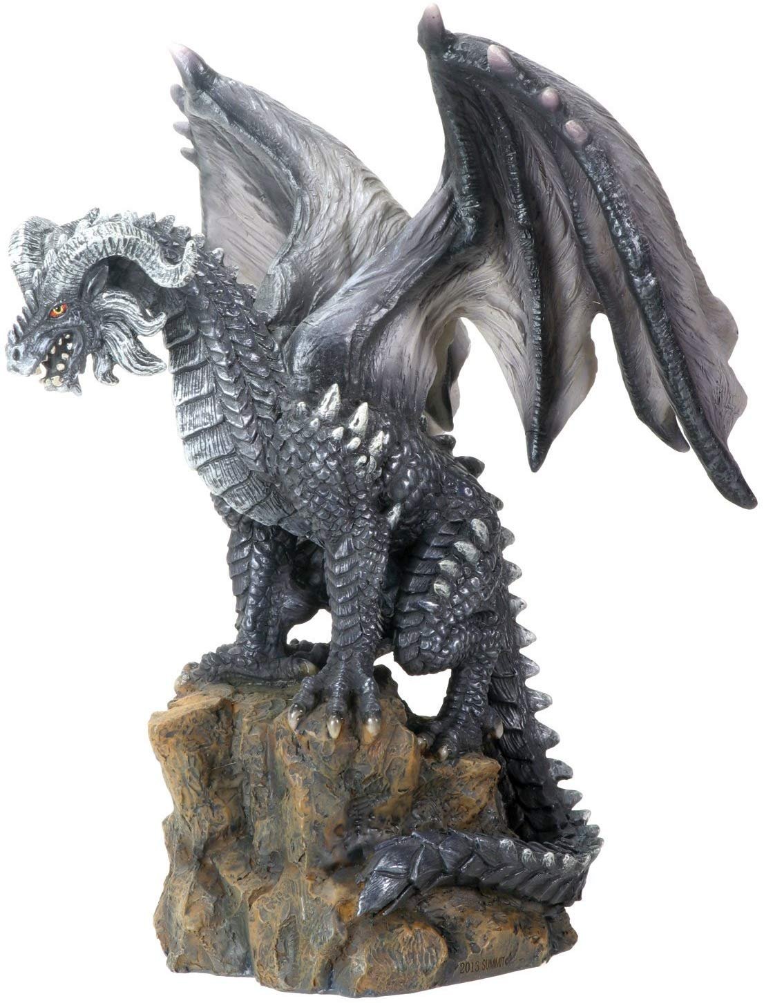 YTC 9.25 Inch Cold Cast Resin Mythical Dark Dragon Perching on Rock Statue
