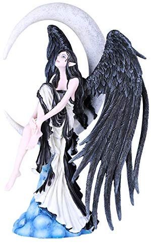 Pacific Giftware Moon Stargazer Black Wing Fairy Hand Painted Resin Figurine