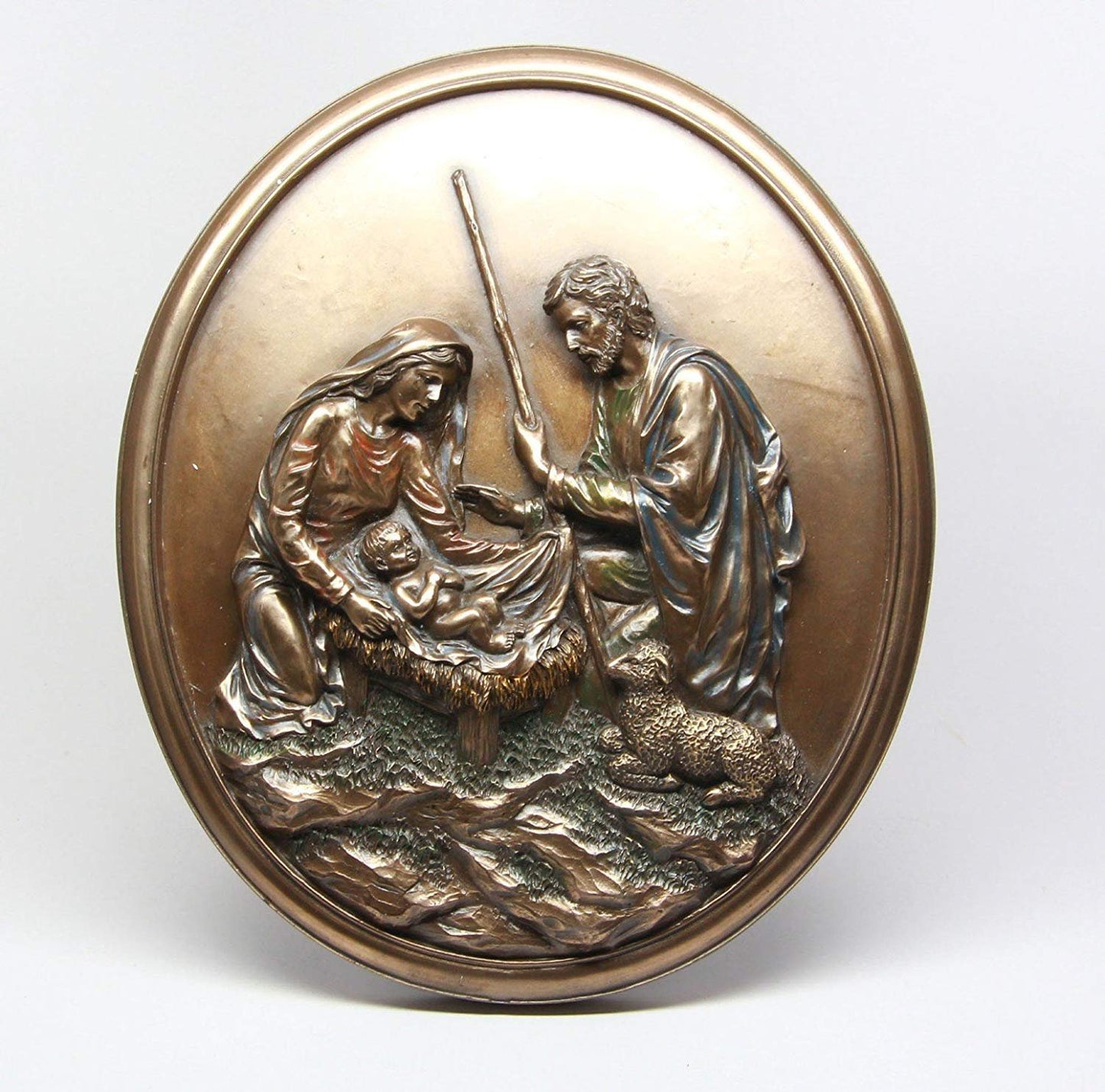 9.5 Inch Large Nativity Holy Family Plaque Statue with Stand