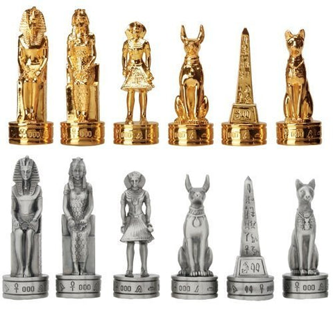 3 Inch Pewter Egyptian Chess Set, Pewter and Gold Colored Teams