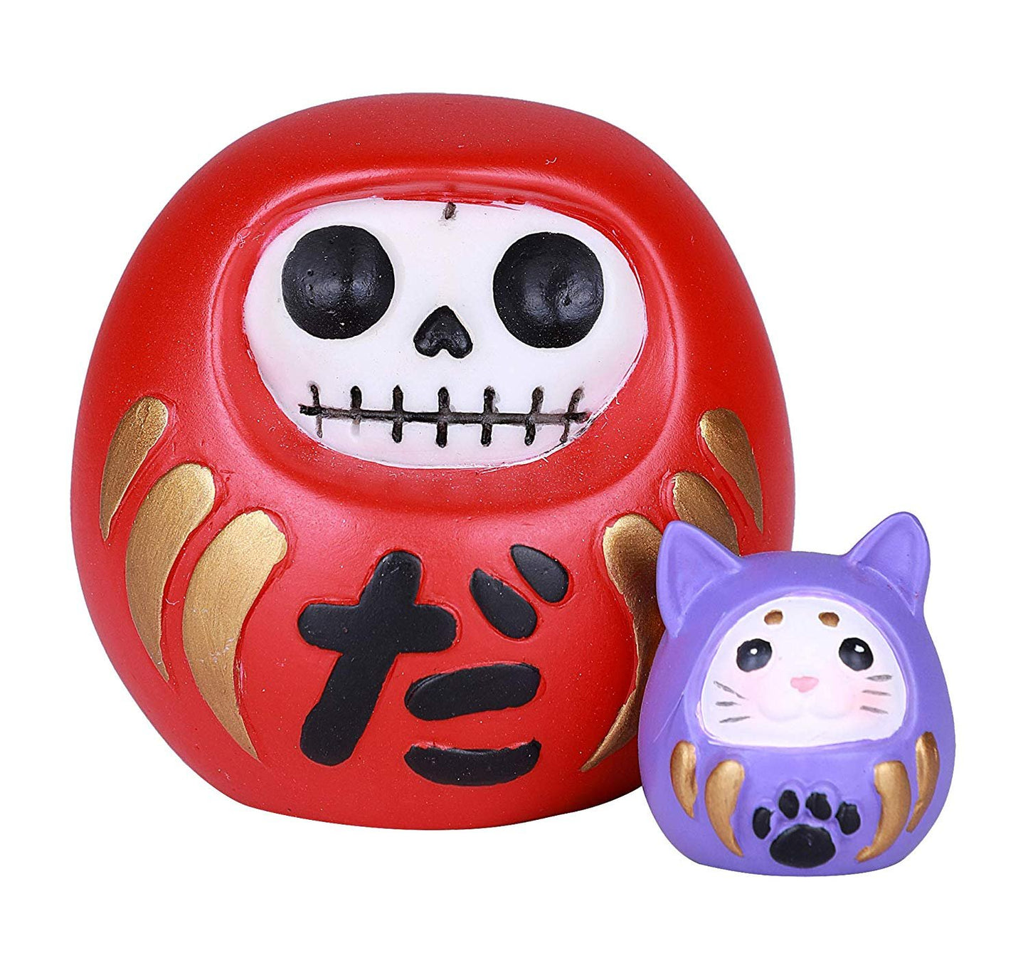 SUMMIT COLLECTION Furrybones Daruma Signature Skeleton in Red Japanese Good Luck Charm Doll Costume with Blue Miniature Mouse Daruma Buddy