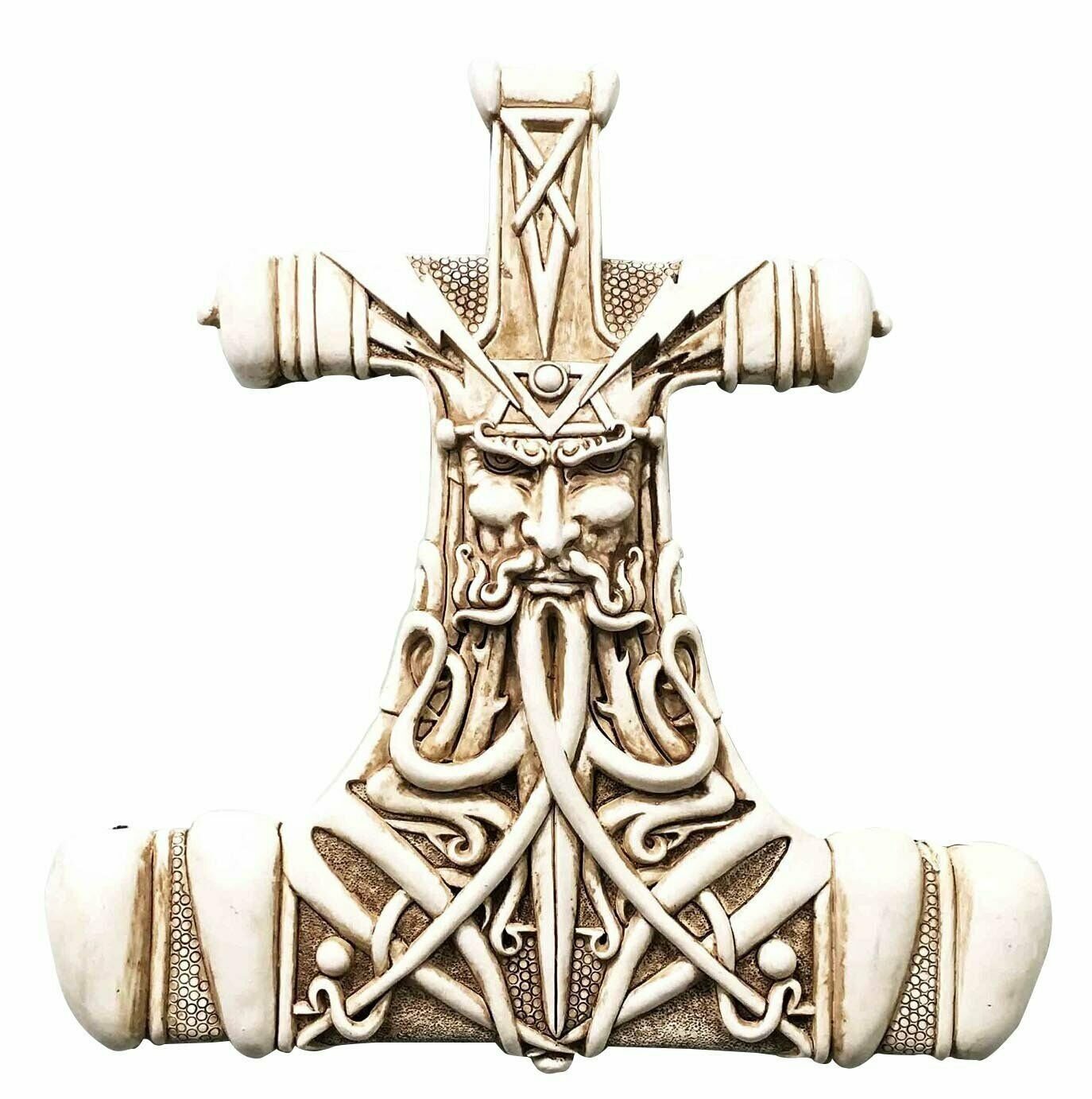 Viking God Thor Bone Hammer Mjolnir Thunder Wall Plaque Home Decor Statue Figuri