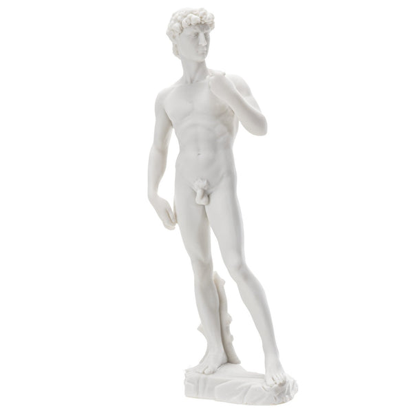12.5 Inch Michelangelo's "David" Nude Renaissance Masterpiece Replica Resin Sculpture Marble White Finish