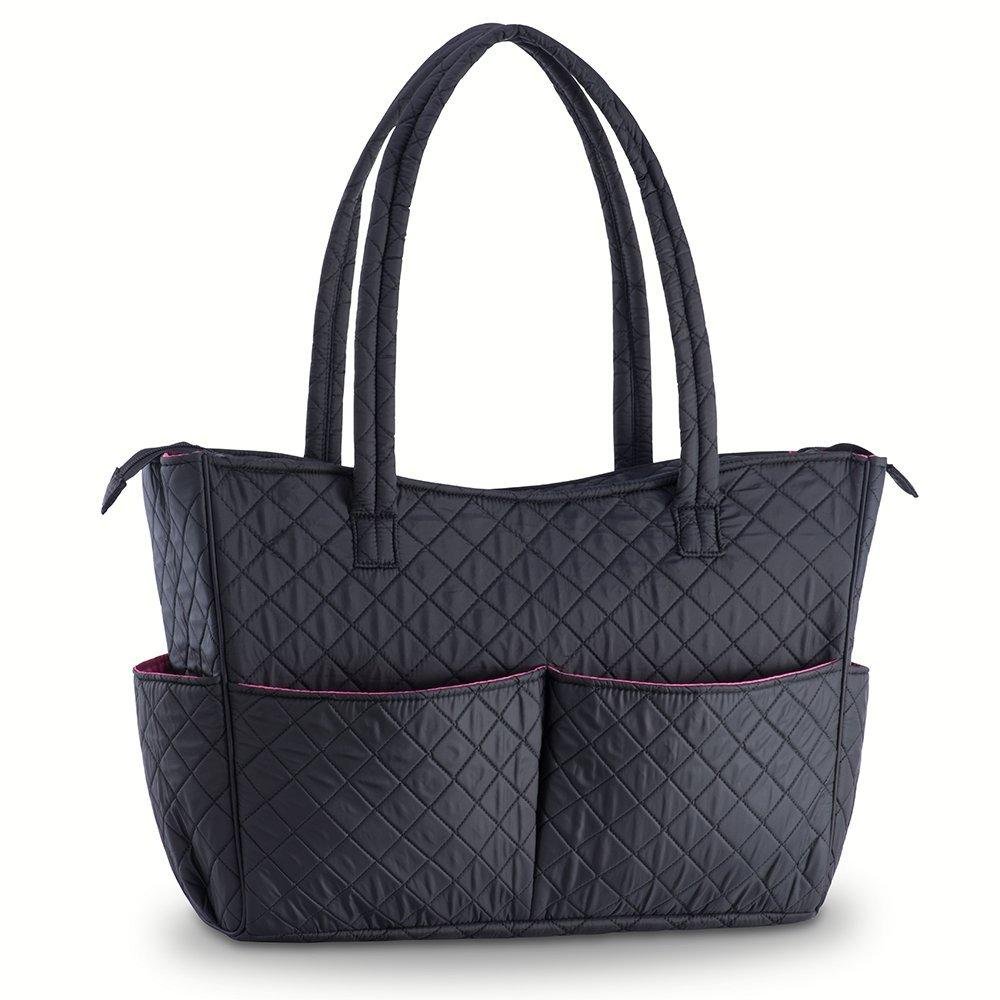 Quilted Shoulder Beauty Bag With Brush Storage Pocket Ideal for Cosmetic Bottles Brushes (Grey)