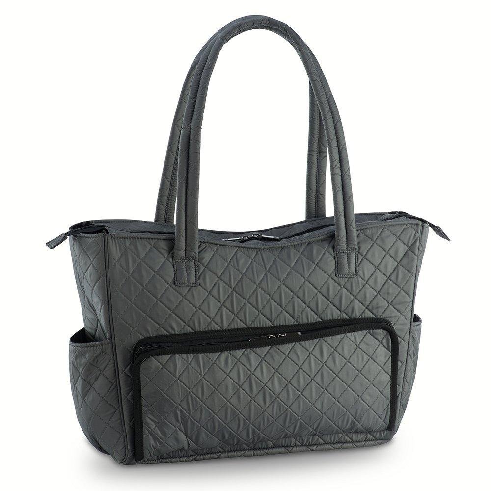 Quilted Shoulder Beauty Bag With Brush Storage Pocket Ideal for Cosmetic Bottles Brushes (Grey)