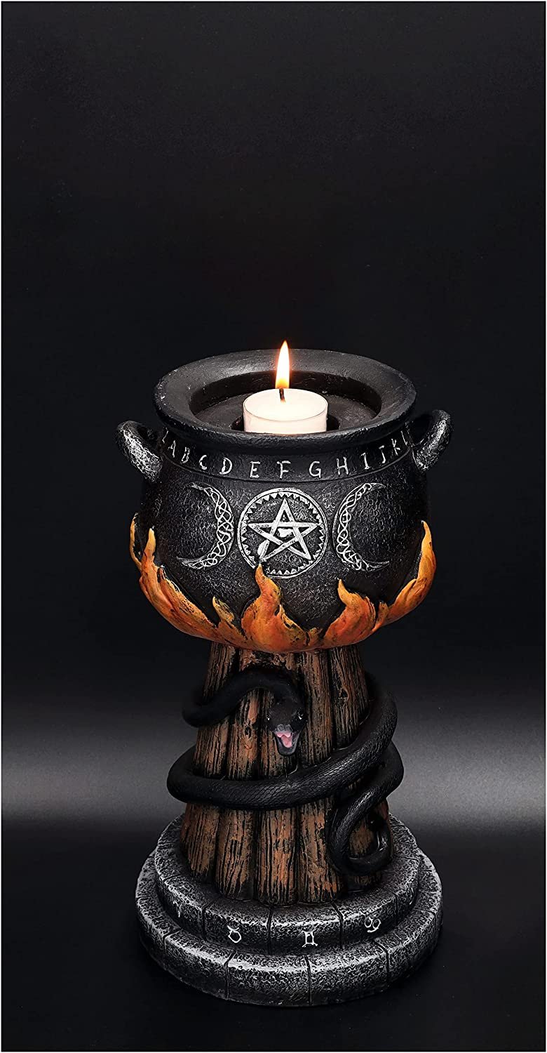 Triple Moon Cauldron Votive Holder Resin Figurine Home Decor