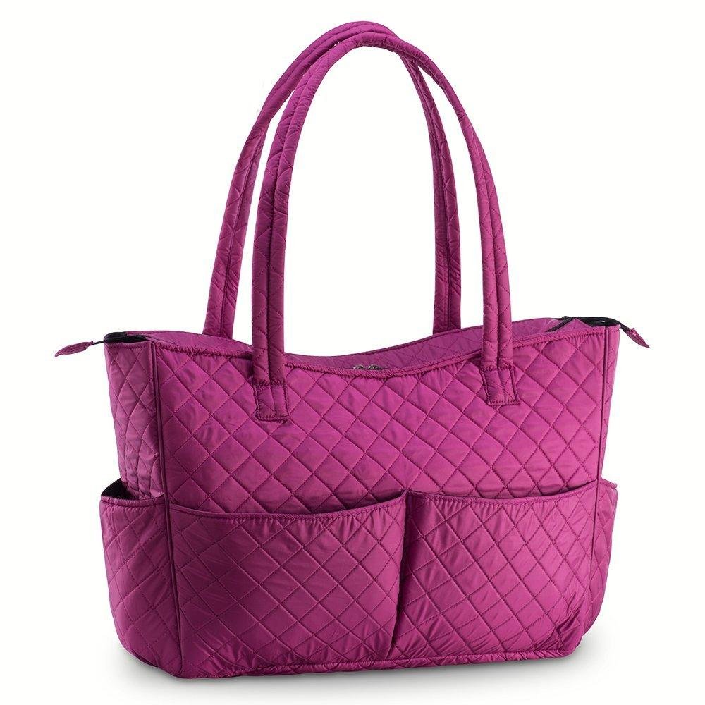 Quilted Shoulder Beauty Bag With Brush Storage Pocket Ideal for Cosmetic Bottles Brushes (Grey)