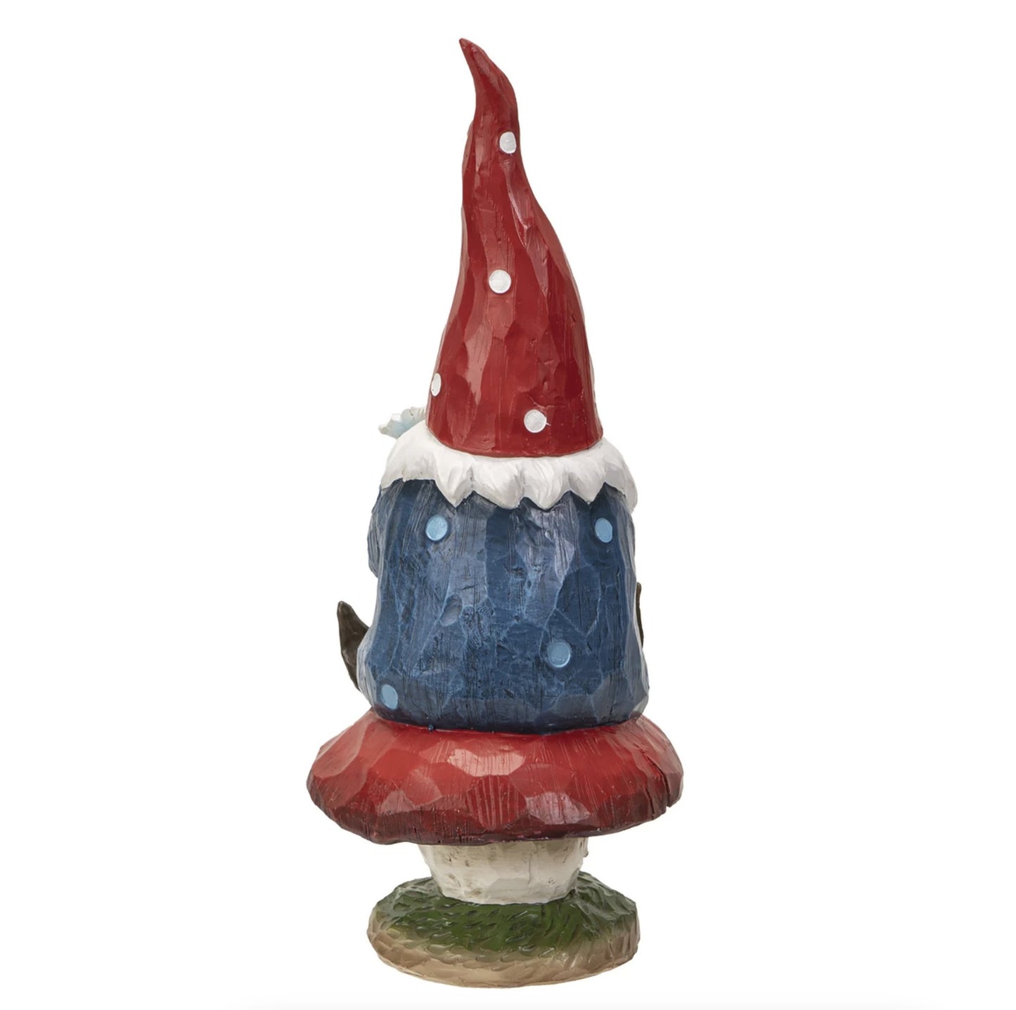 White Polka Dots Hat Santa Gnome with Mushroom Wood Like Resin Figurine