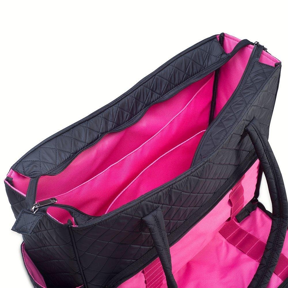 Quilted Shoulder Beauty Bag With Brush Storage Pocket Ideal for Cosmetic Bottles Brushes (Grey)