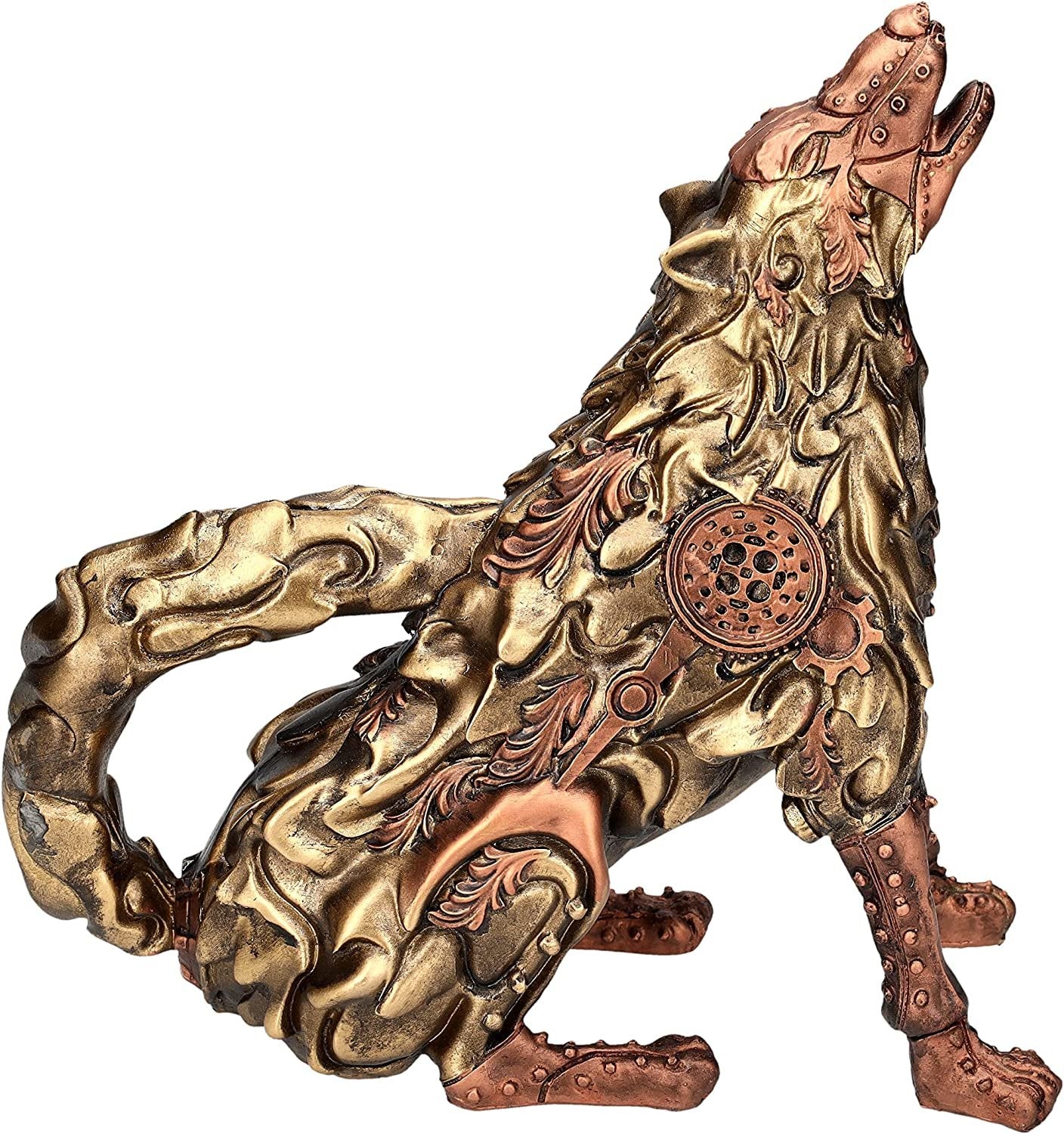Steampunk Wolf Howling Resin Figurine Statue