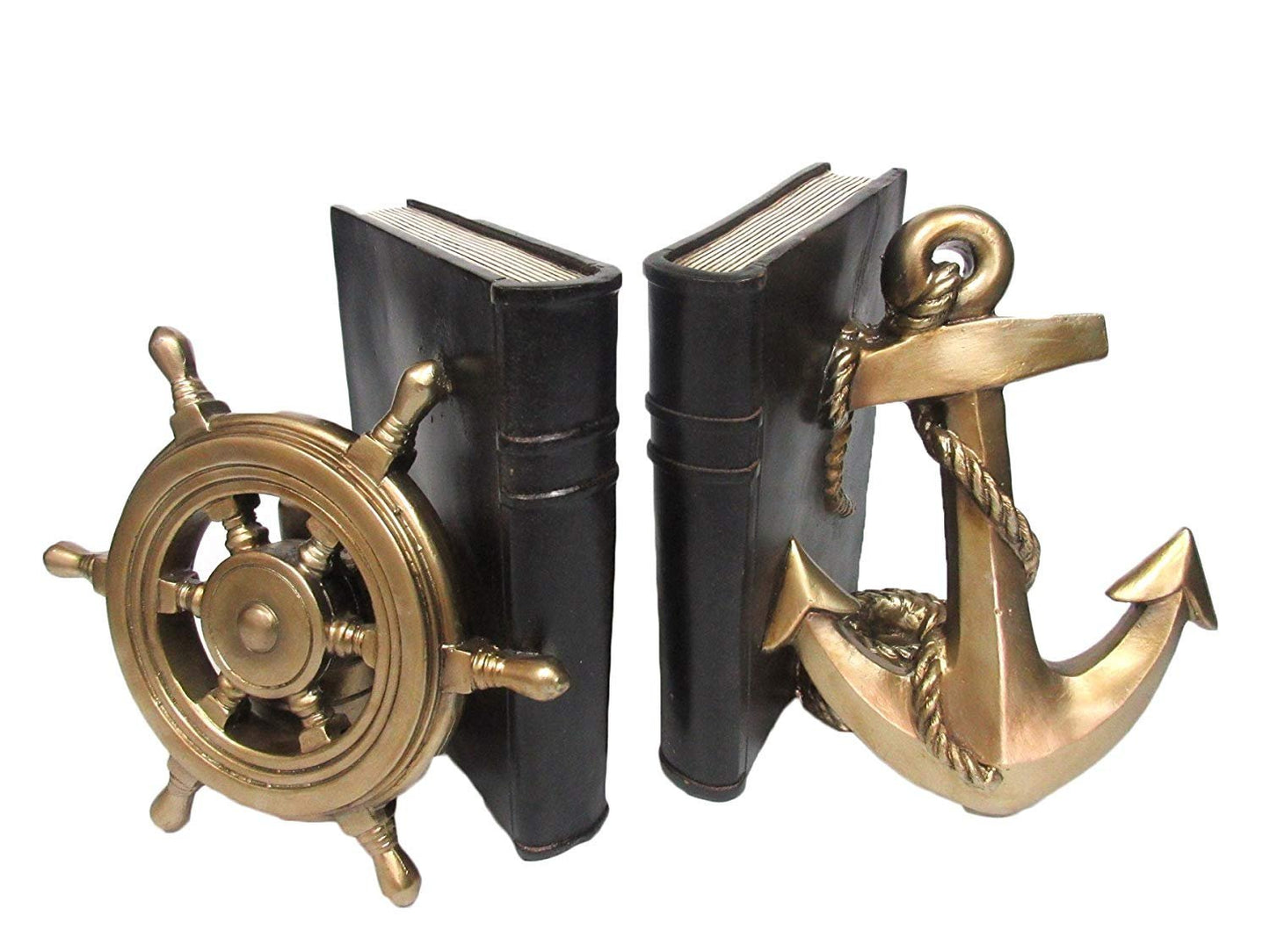 Pacific Giftware Rustic Nautical Ship Wheel and Anchor Decorative Bookends Set 7 Inch Tall