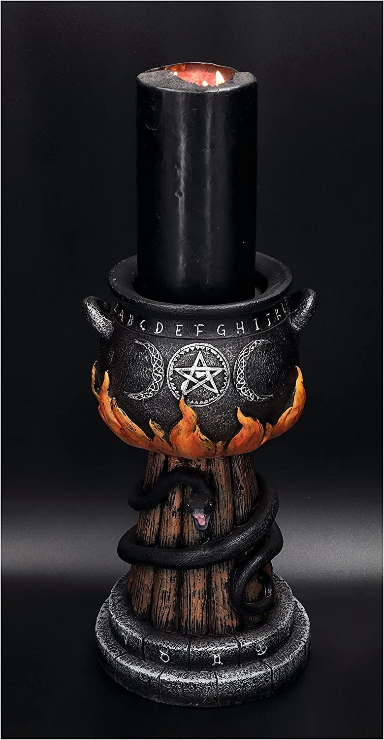 Triple Moon Cauldron Votive Holder Resin Figurine Home Decor