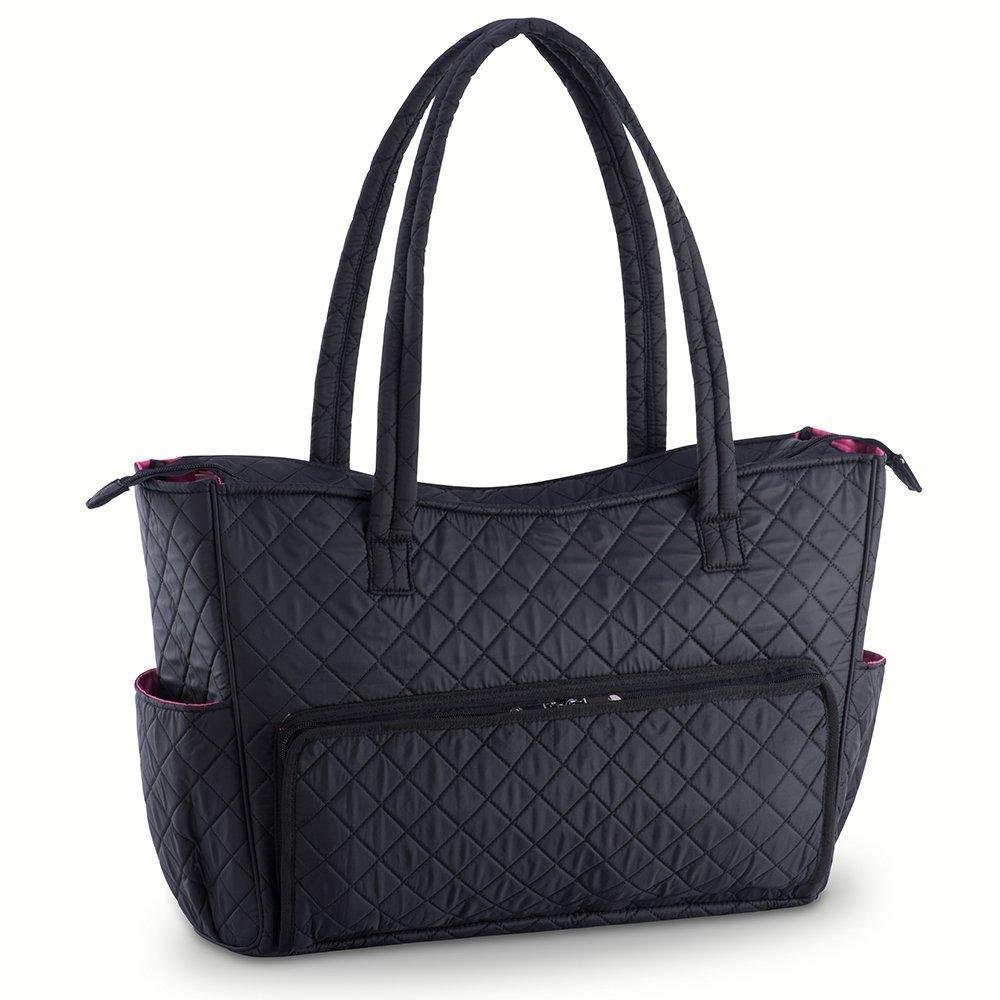 Quilted Shoulder Beauty Bag With Brush Storage Pocket Ideal for Cosmetic Bottles Brushes (Grey)