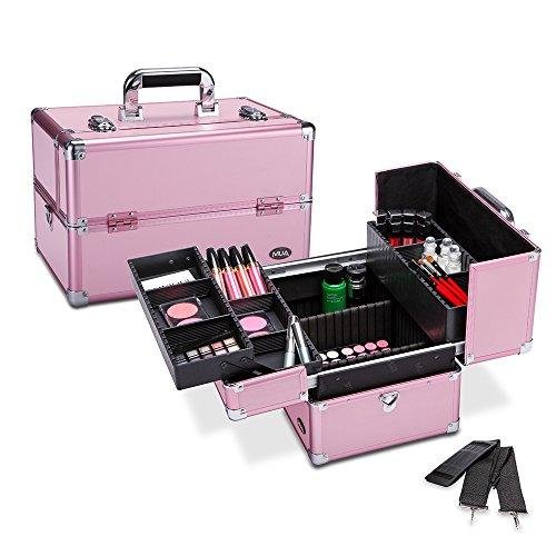 Makeup Train Case 14.5" Professional Cosmetic Organizer Box with Removable/Adjustable Dividers