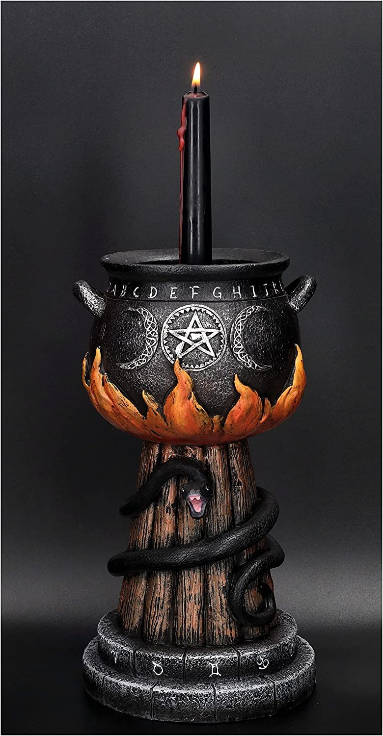Triple Moon Cauldron Votive Holder Resin Figurine Home Decor