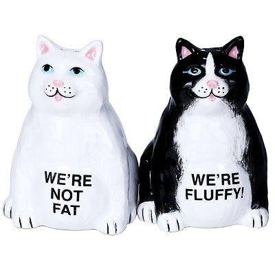 Fluffy Fat Cats Ceramic Magnetic Salt and Pepper Shaker Set