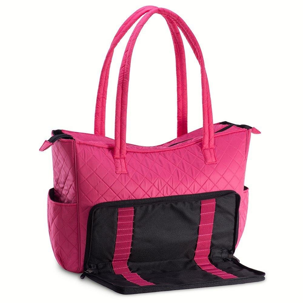 Quilted Shoulder Beauty Bag With Brush Storage Pocket Ideal for Cosmetic Bottles Brushes (Grey)