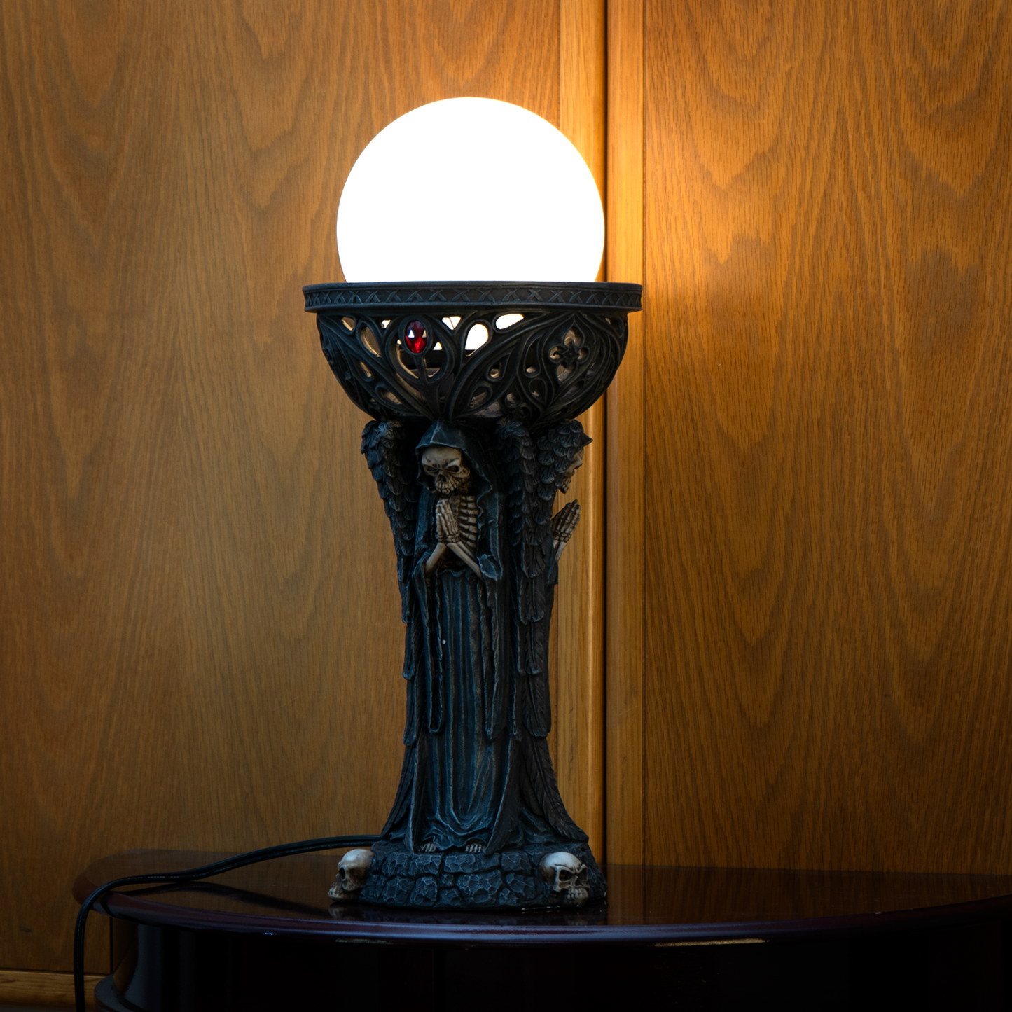 Gothic Fallen Angel of Death Demonic Satan Worshiper Round Orb Table Lamp Decorative Accent