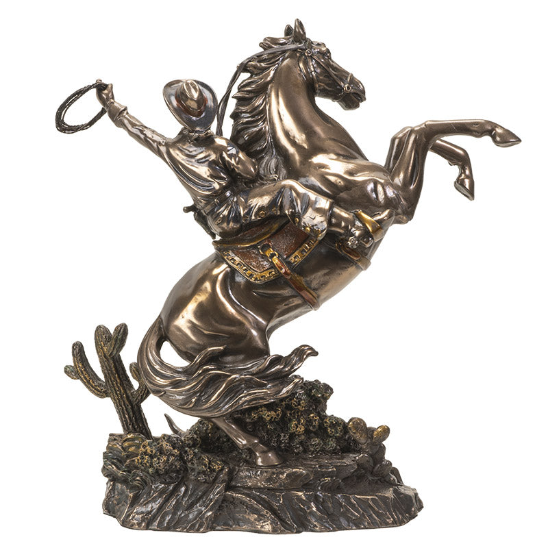 Cowboy on Rearing Horse Statue 10 Inches