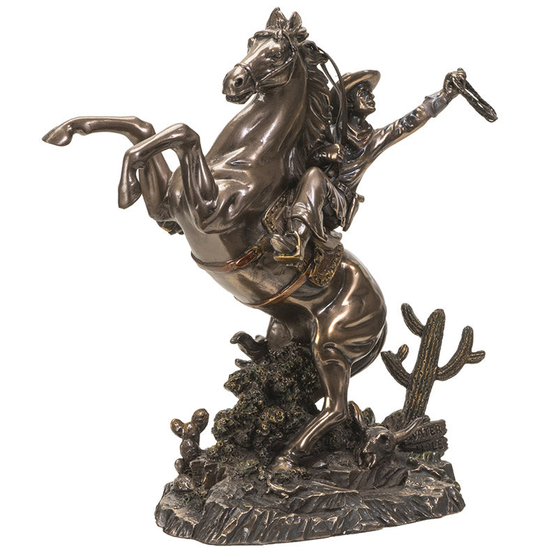 Cowboy on Rearing Horse Statue 10 Inches