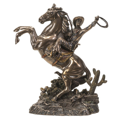 Cowboy on Rearing Horse Statue 10 Inches