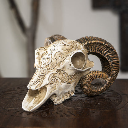 Scrimshaw Ram Skull Figurine by Alchemy England