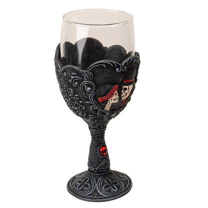 Love Never Dies Skeleton Bride and Groom Glass Goblet