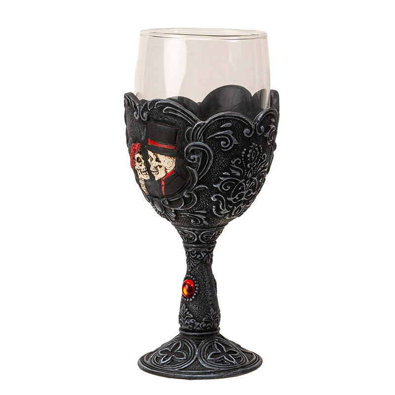 Love Never Dies Skeleton Bride and Groom Glass Goblet