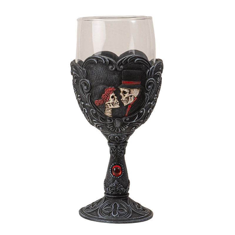 Love Never Dies Skeleton Bride and Groom Glass Goblet