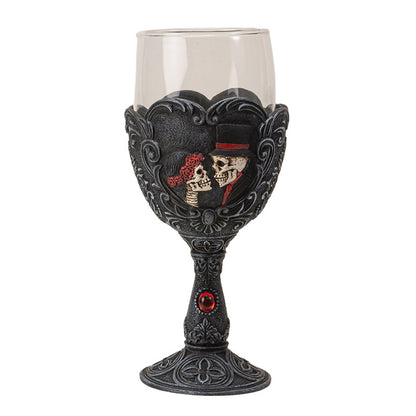 Love Never Dies Skeleton Bride and Groom Glass Goblet