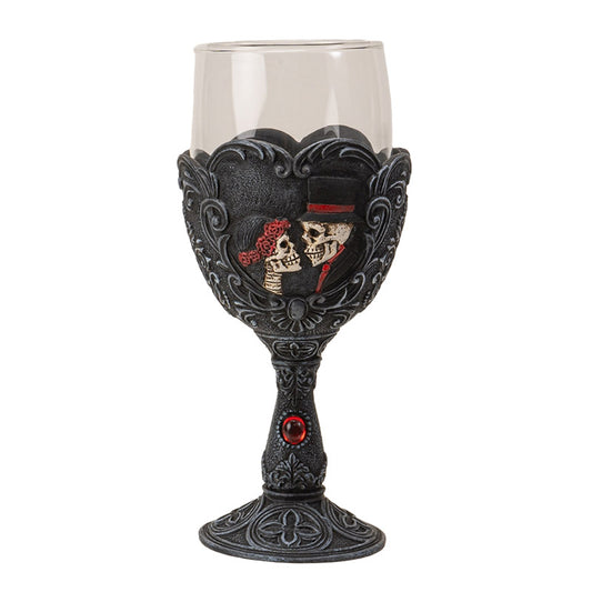 Love Never Dies Skeleton Bride and Groom Glass Goblet
