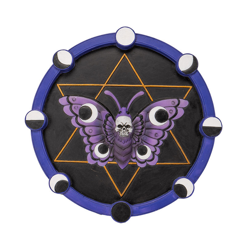 Gothic Skull Moth Wall Plaque Mystical Purple Moth with Lunar Phases