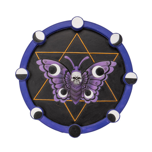 Gothic Skull Moth Wall Plaque Mystical Purple Moth with Lunar Phases