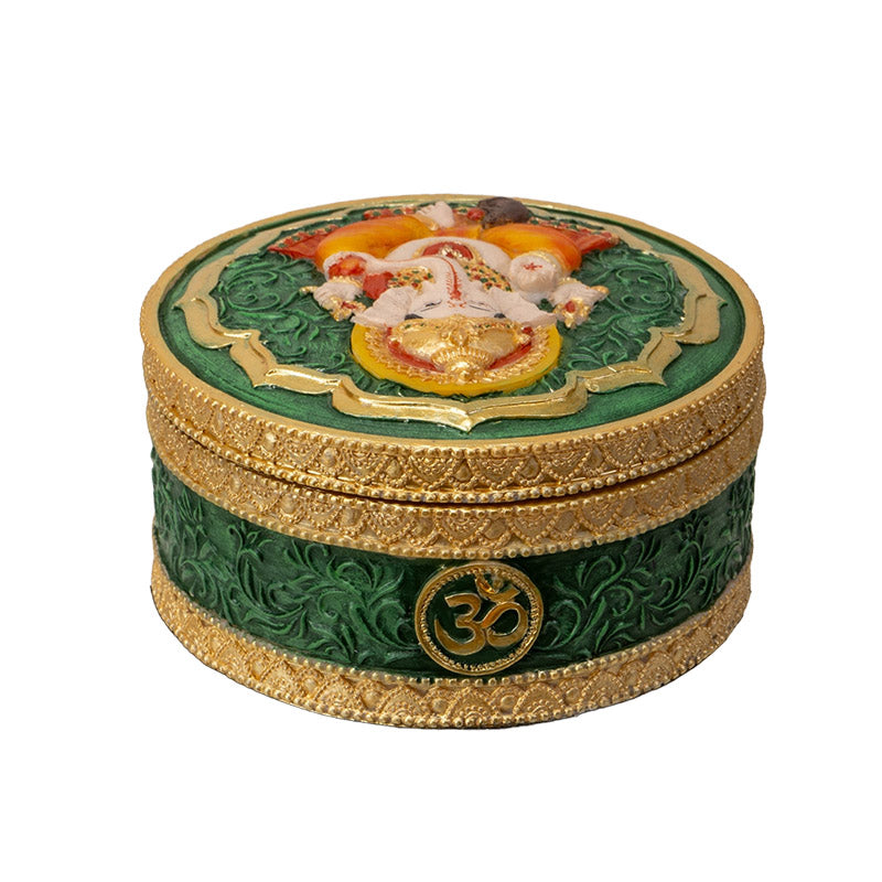 Ganesha Round Trinket Box with Om Symbol