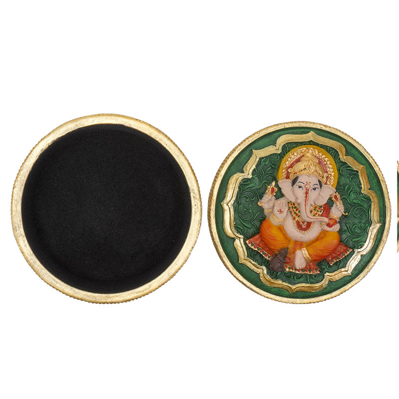 Ganesha Round Trinket Box with Om Symbol
