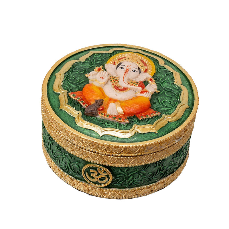 Ganesha Round Trinket Box with Om Symbol