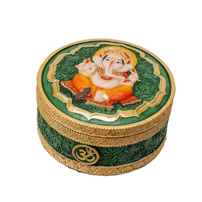 Ganesha Round Trinket Box with Om Symbol