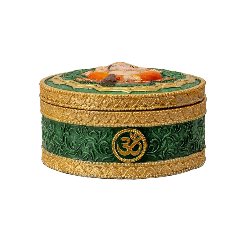Ganesha Round Trinket Box with Om Symbol