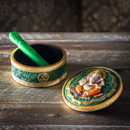 Ganesha Round Trinket Box with Om Symbol