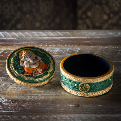 Ganesha Round Trinket Box with Om Symbol