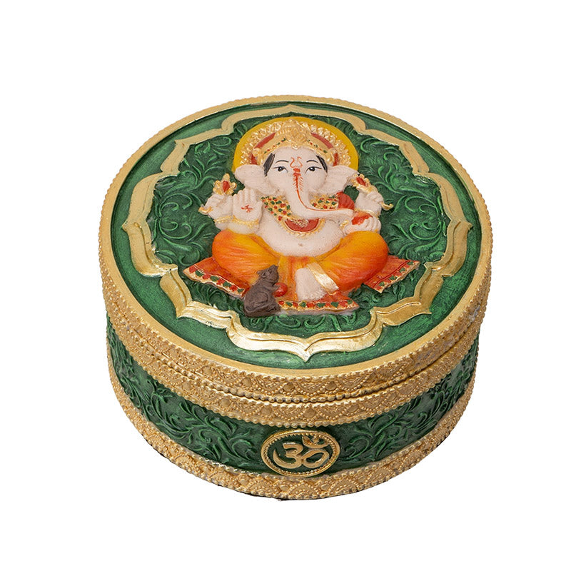 Ganesha Round Trinket Box with Om Symbol