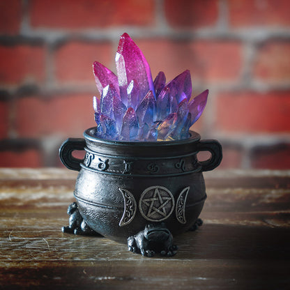Triple Moon Magic Cauldron with Light-Up Purple Crystals