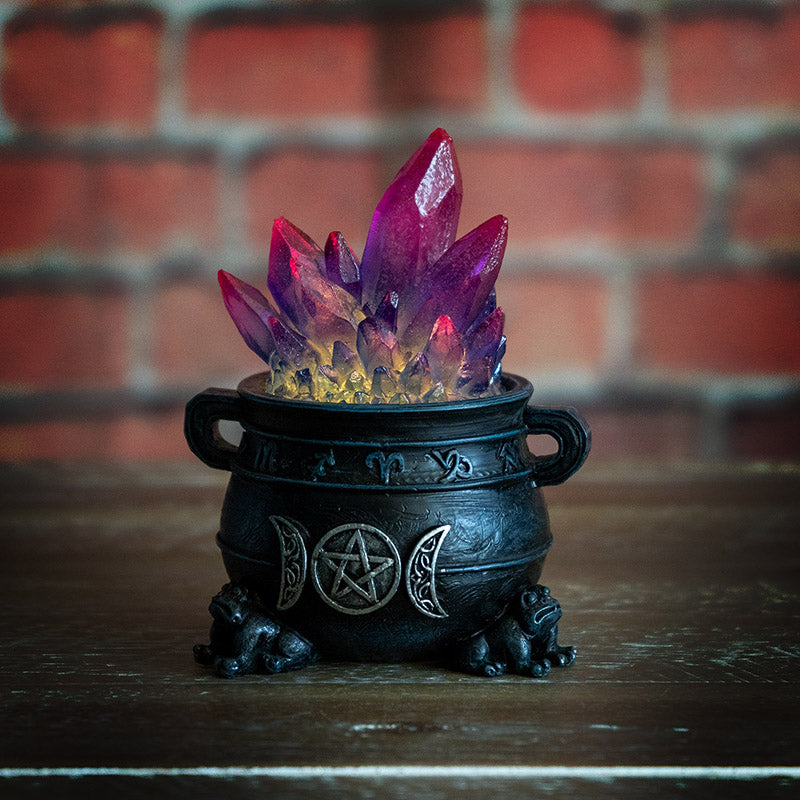 Triple Moon Magic Cauldron with Light-Up Purple Crystals