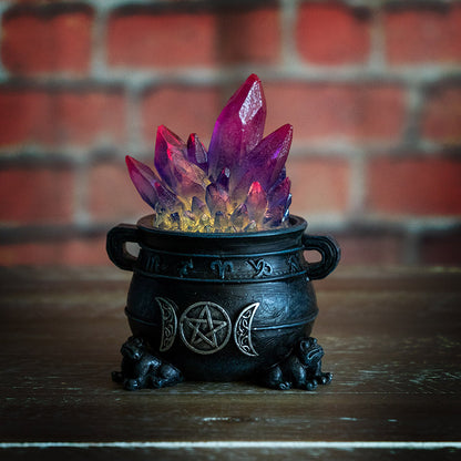 Triple Moon Magic Cauldron with Light-Up Purple Crystals